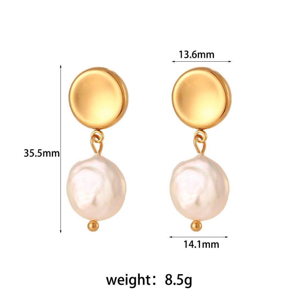 18K Gold Plated Round Stud Fresh Water Pearl Drop Earrings Stainless Steel - Picture 8 of 8